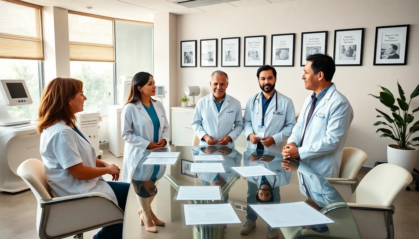 diverse fertility specialists discussing IVF success for women over 45.